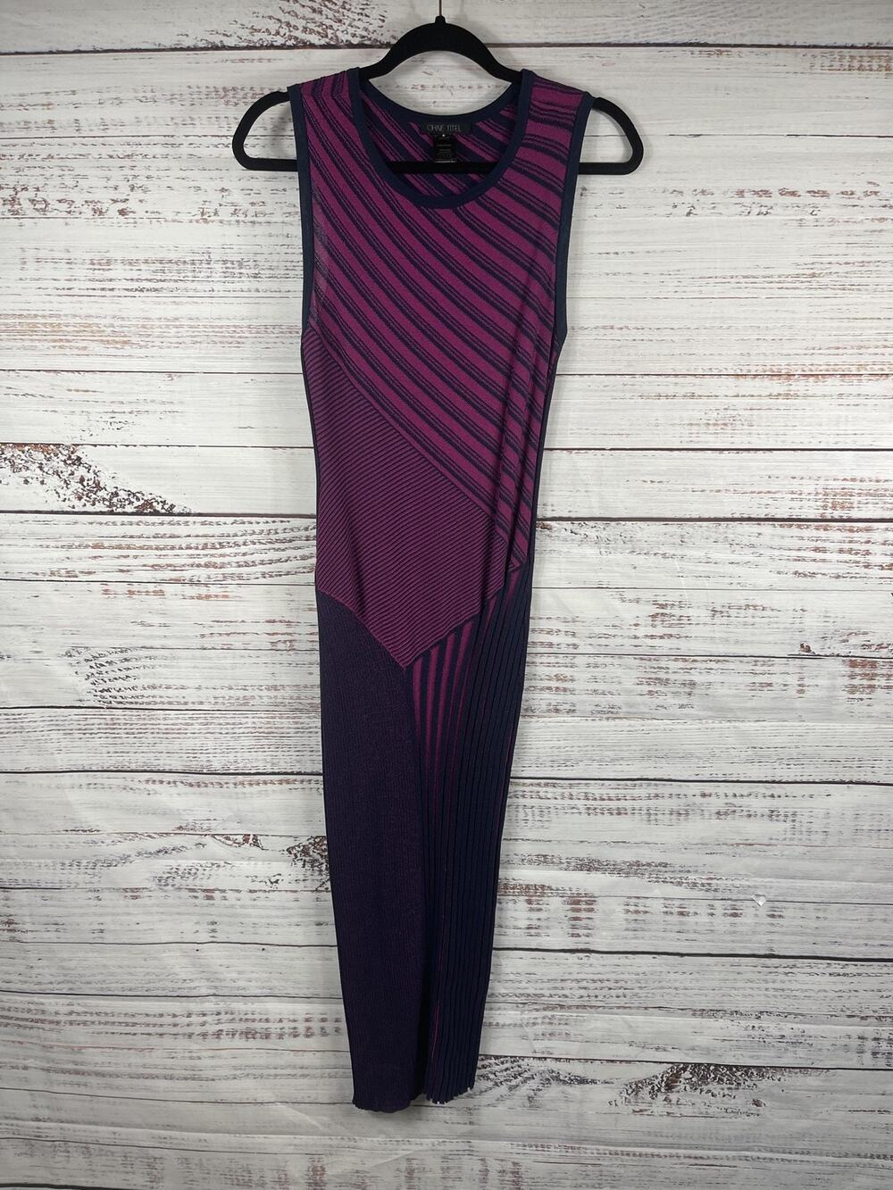 Ohne Titel Dress Womens Small Purple Striped Knit Sleeveless Bodycon Maxi Casual